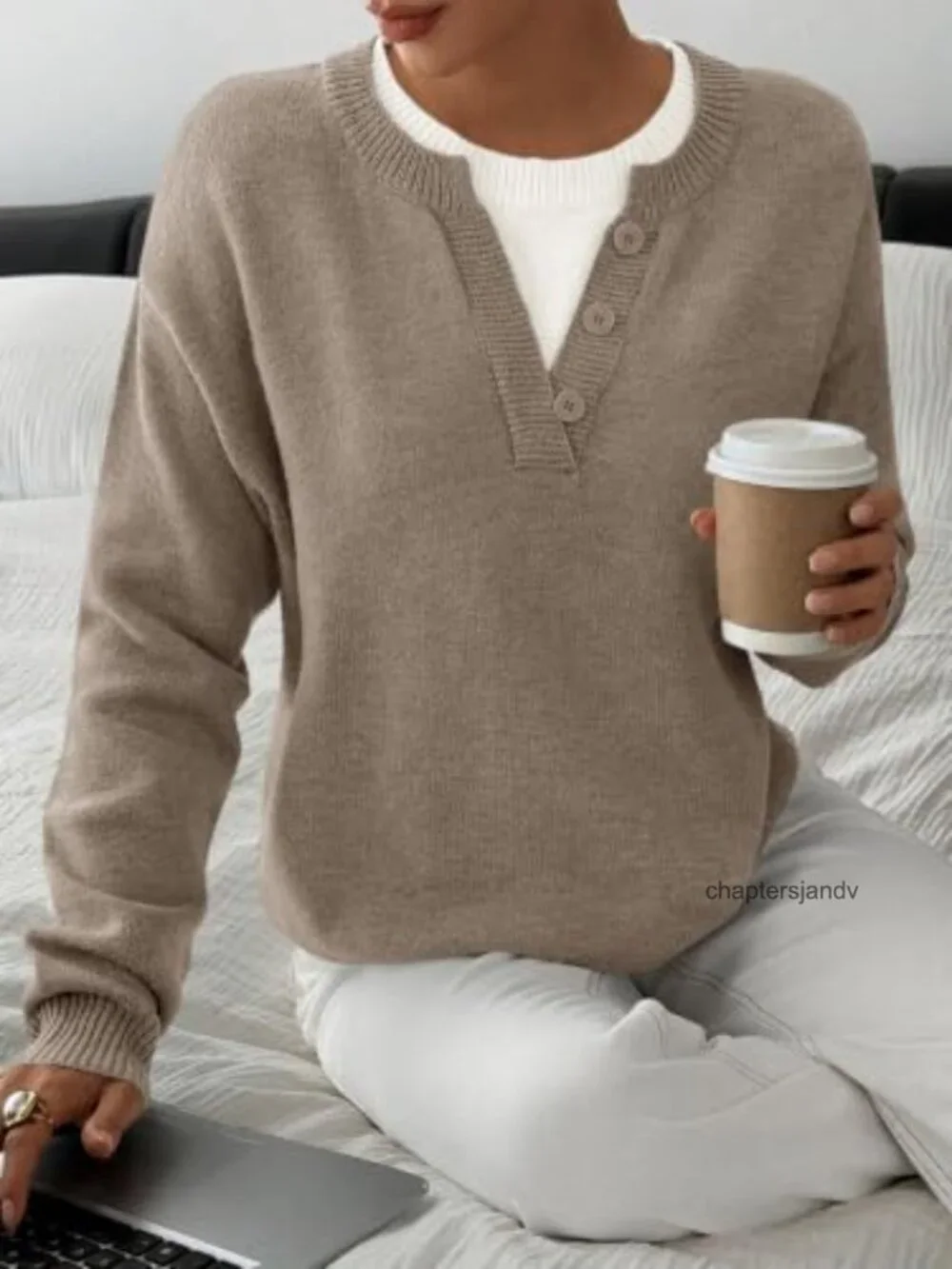 Women Long Sleeve Crew Neck Knit Sweater Oversized Pullover Top